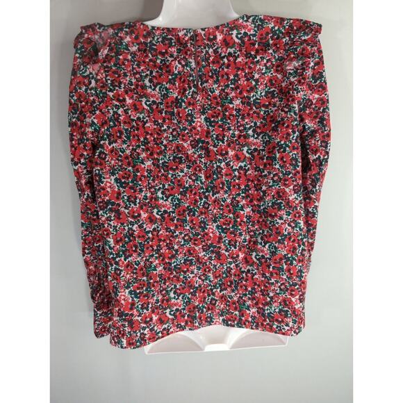 J.‎ Crew Cotton-Blend Poplin Ruffle Top Red Ditsy Floral Bohemian Womens XS - Picture 7 of 12